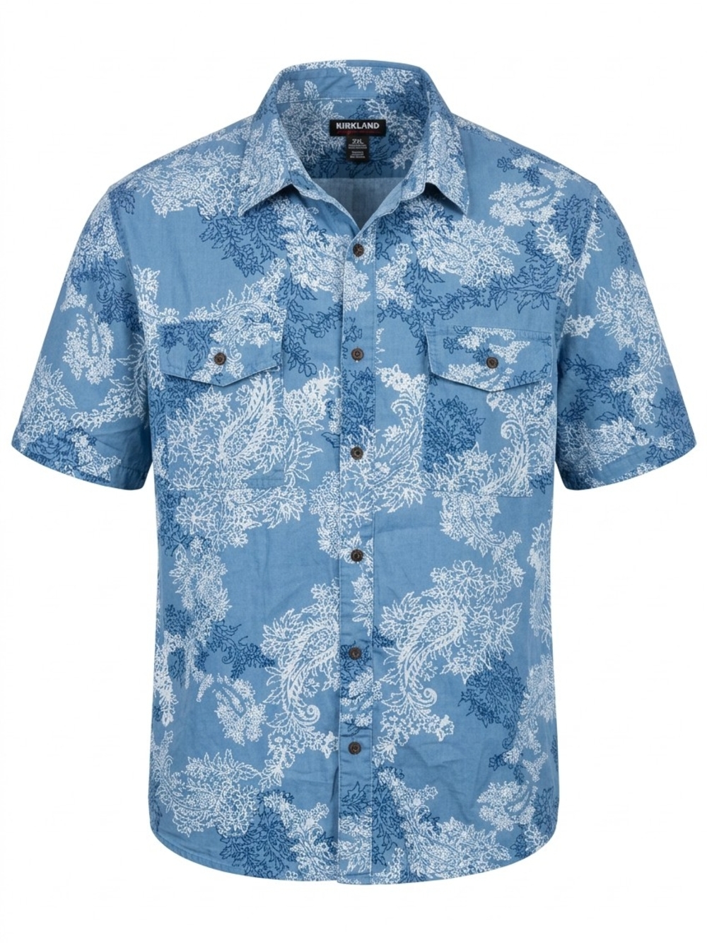 Houston White Blue Floral Short Sleeve Shirt XXL